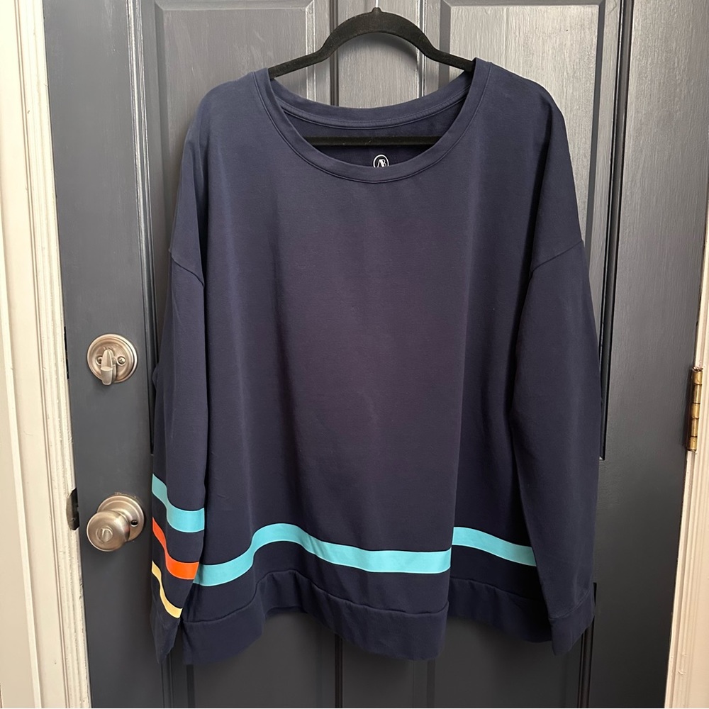 Addison Bay Fairmont Stripe Baggy Navy Blue Sweatshirt, Size 2X 2XL Plus Size